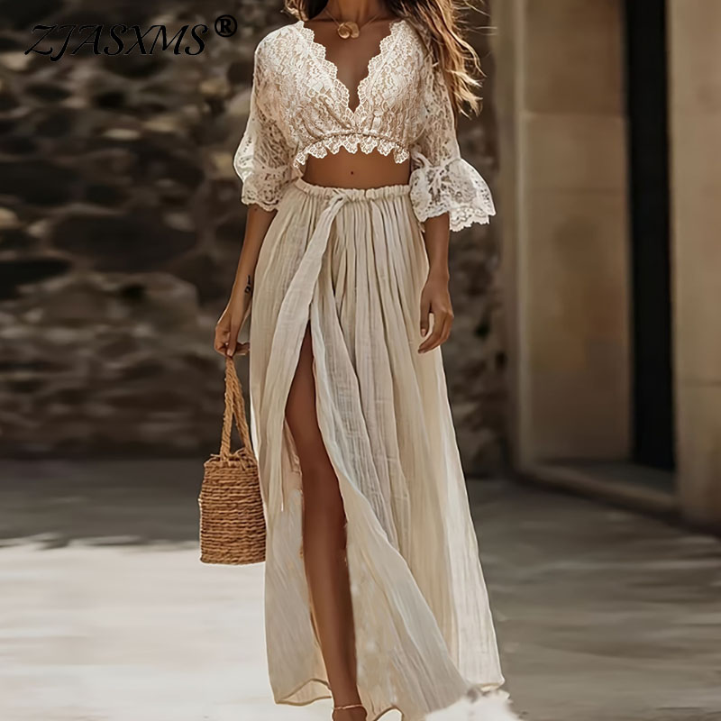 Female Formal Wear - Womens Bohemian Lace Two Piece Set