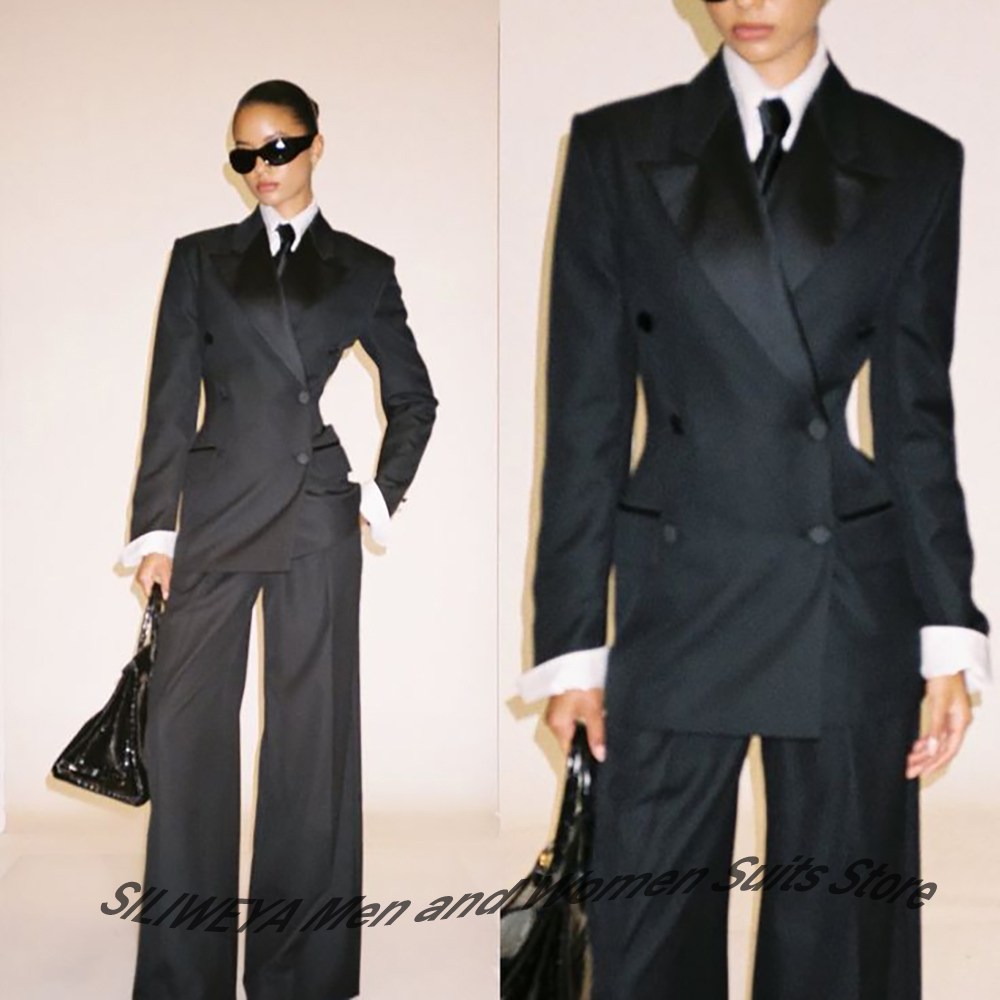 Women Formal Wear Office - Professional Women's Black Double-Breasted Suit Slim