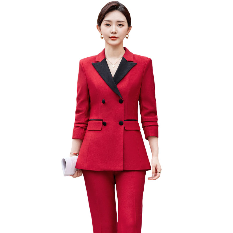 Female Formal Wear - 2024 Elegant Red Black Women Pant