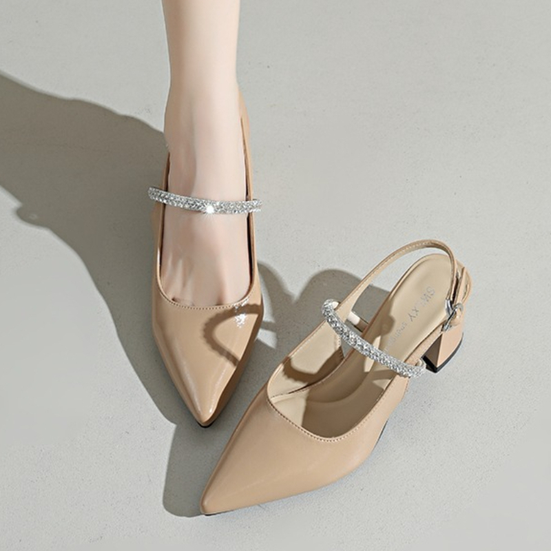 Formal Women Daily Wear Sandals - Women's Square Toe Rhinestone Ankle Strap