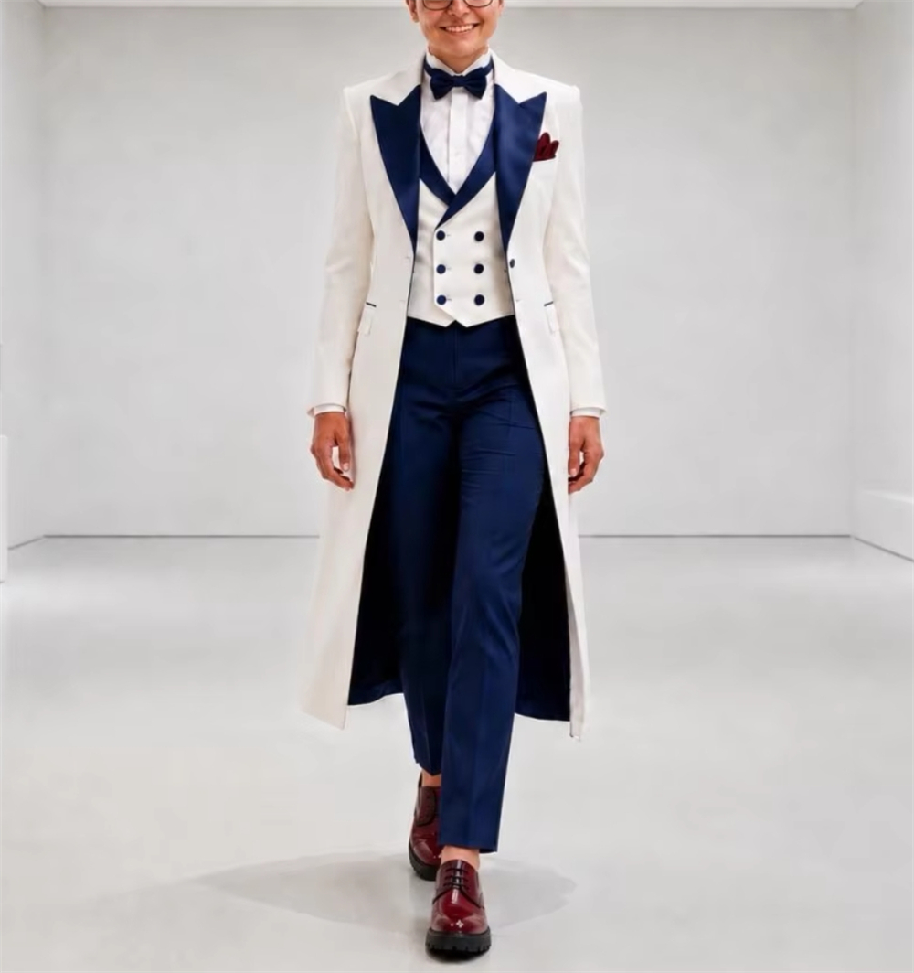 Women Formal Wear Office - Navy Blue White Women's Jacket Suits