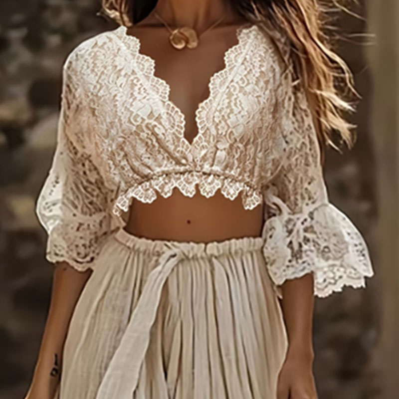 Womens Bohemian Lace Two Piece - Female Formal Wear 评论和价格