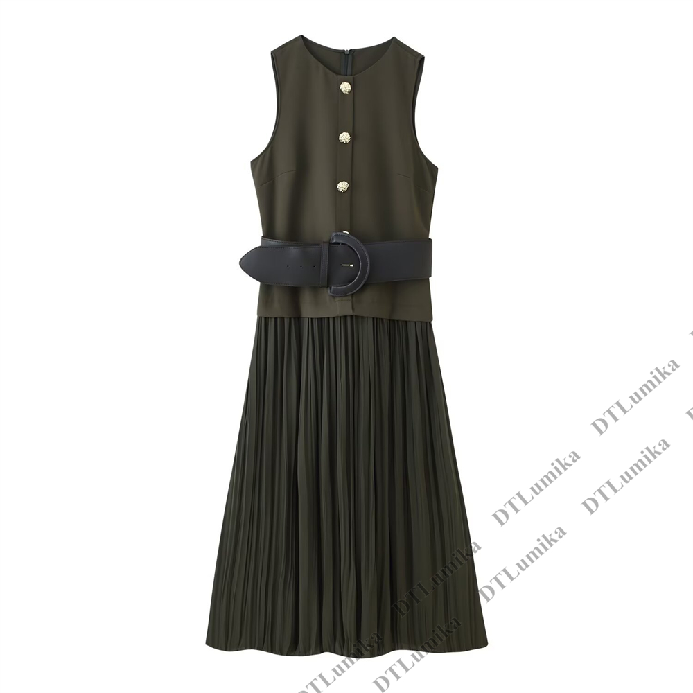 Women’s Olive Green Sleeveless - Women Formal Wear Belt 评论和价格