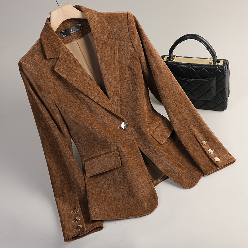 Yellow Gold Velvet Blazer Wome - Women Formal Wear Office 评论和价格