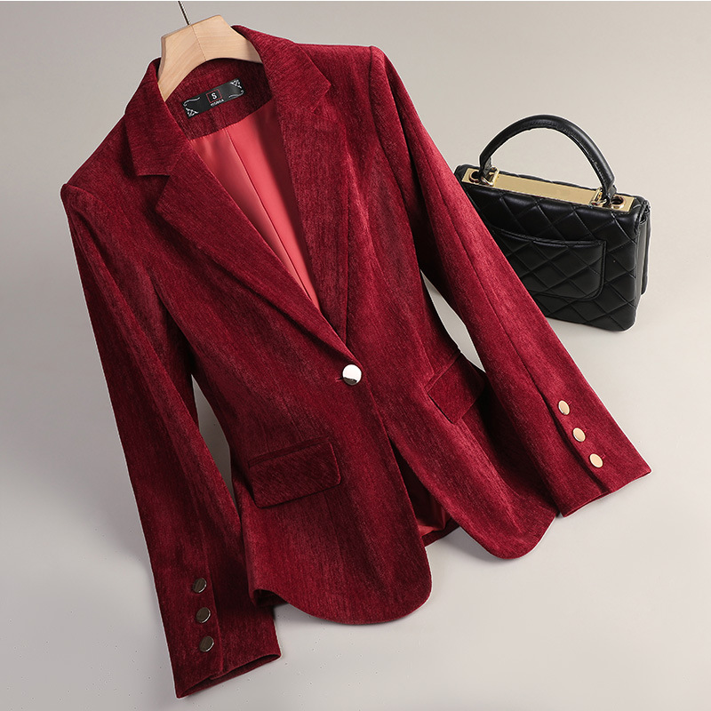 Yellow Gold Velvet Blazer Wome - Women Formal Wear Office 评论和价格
