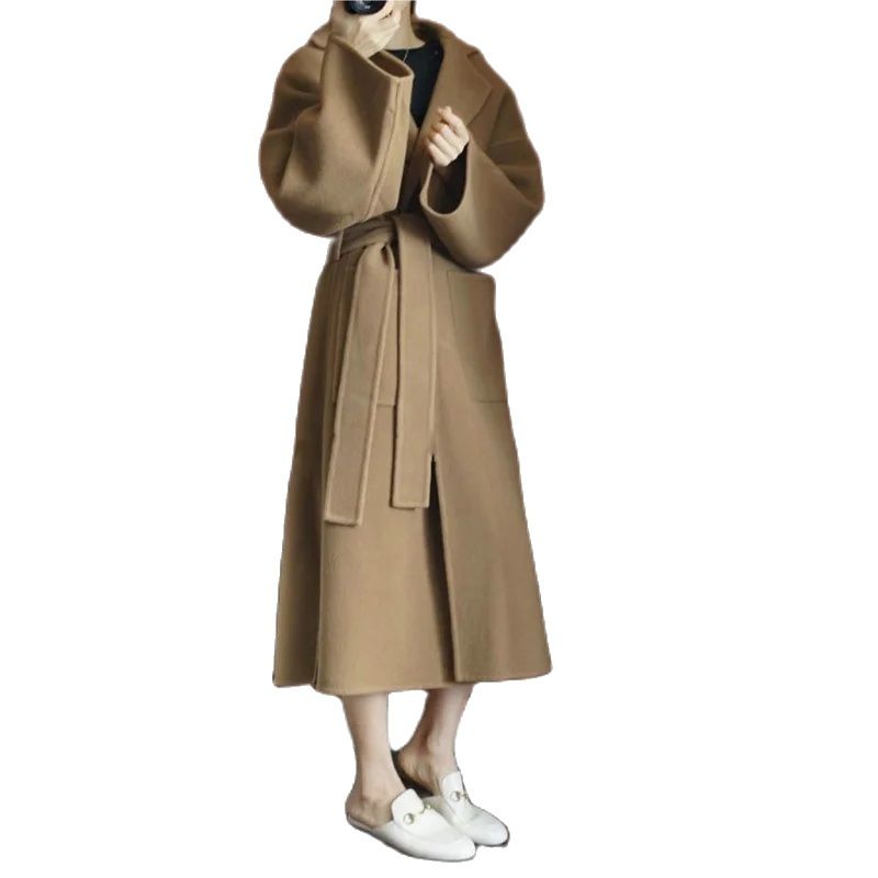 Elegant Women's Long Coat 100% - Women Formal Wear Belt 评论和价格