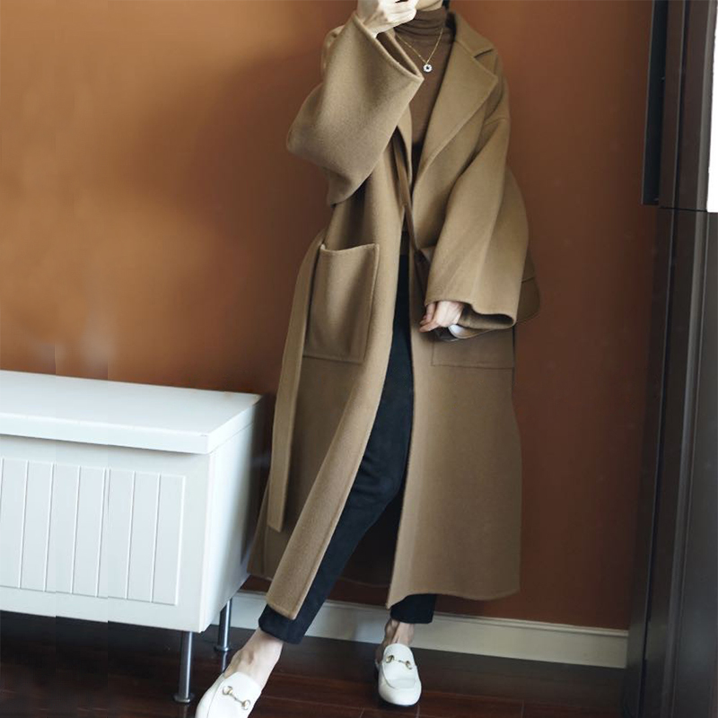 Elegant Women's Long Coat 100% - Women Formal Wear Belt 评论和价格