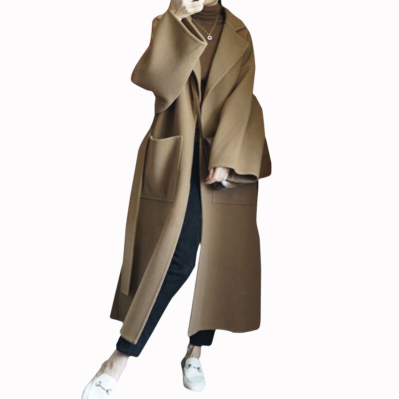 Elegant Women's Long Coat 100% - Women Formal Wear Belt 评论和价格