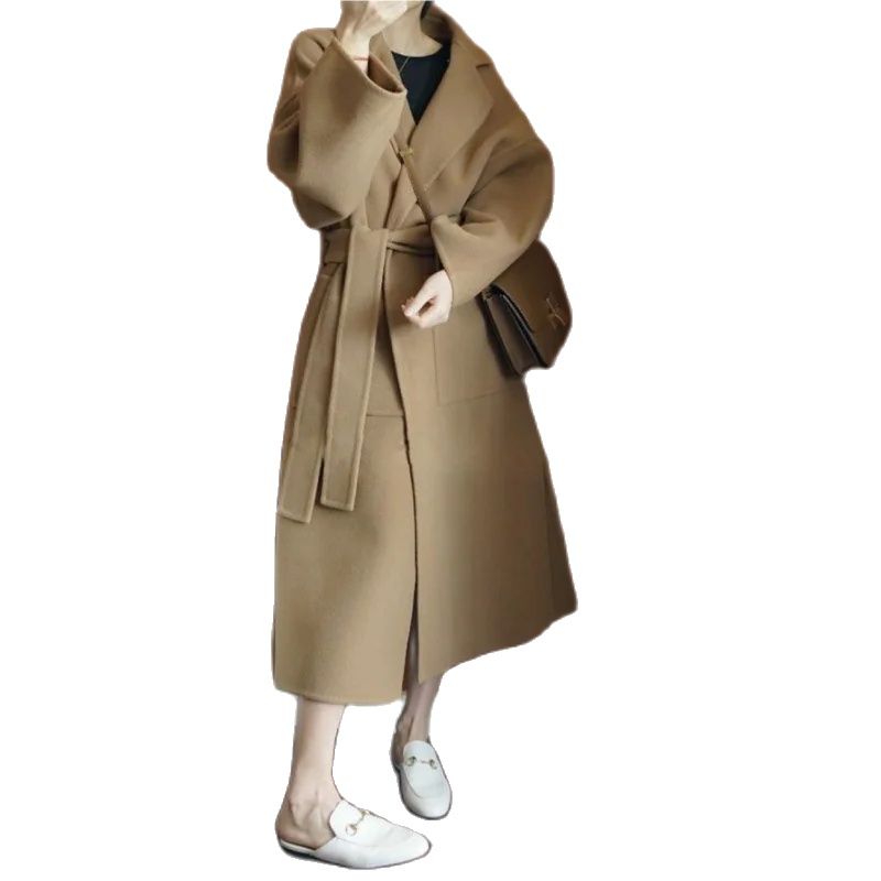 Elegant Women's Long Coat 100% - Women Formal Wear Belt 评论和价格