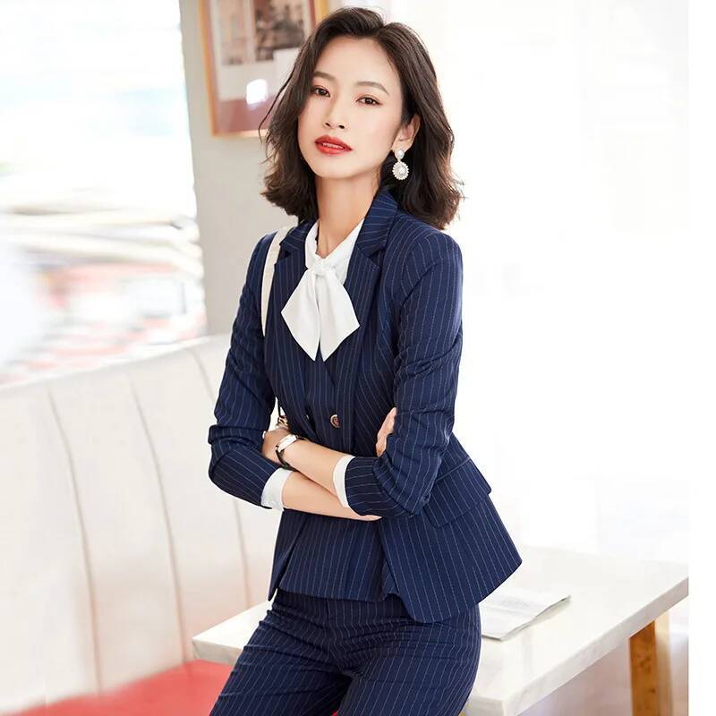 Fashion Striped Formal Busines - Women'S Formal Wear Pantsuits 评论和价格