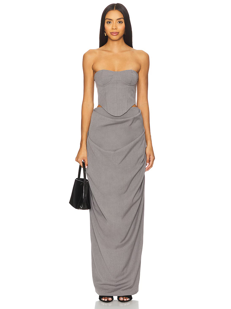 Grey Off Shoulder Corset Ruche - Female Formal Wear 评论和价格
