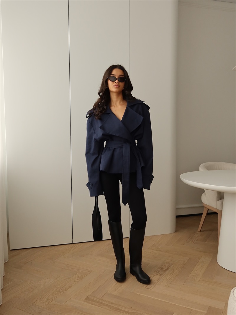 Autumn Navy Blue Women Suit 1  - Women Formal Wear Belt 评论和价格