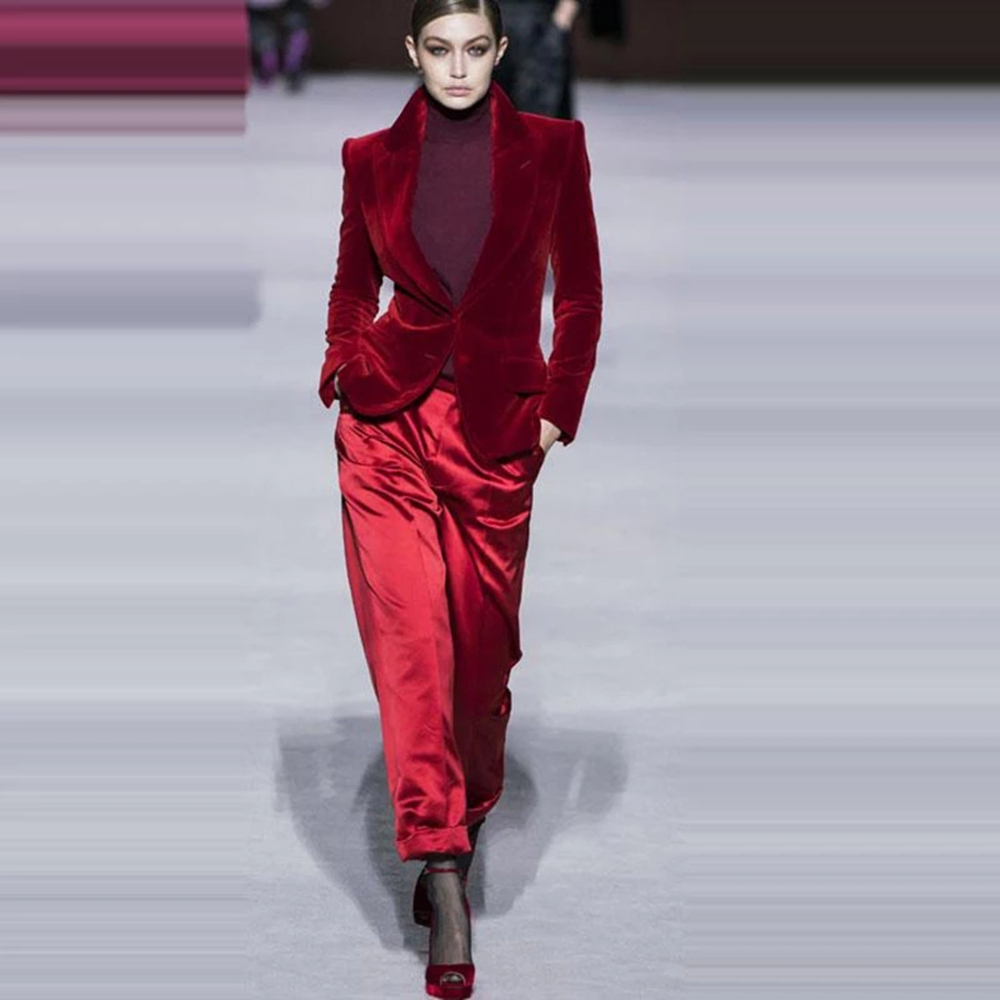 Women Pant Suits Wine Red Velv - Women'S Formal Wear Wedding 评论和价格
