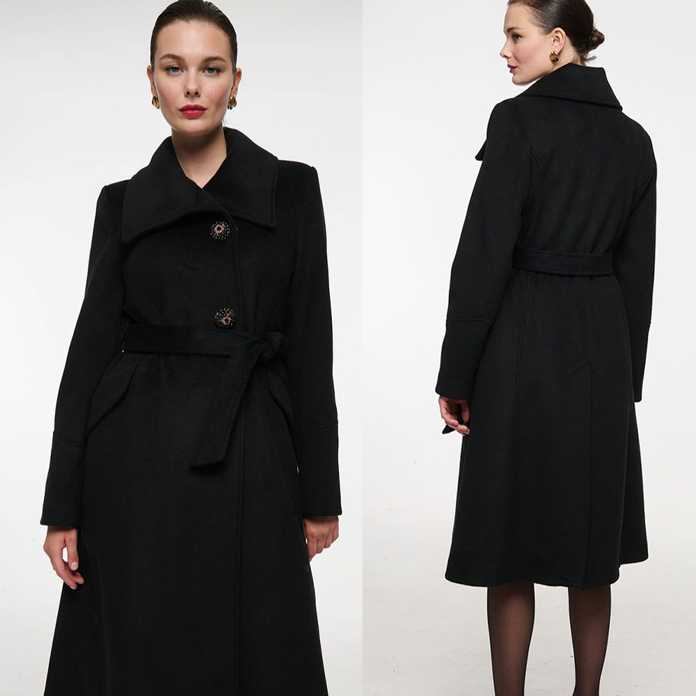 Vintage Black Stand Collar Wom - Women Formal Wear Belt 评论和价格