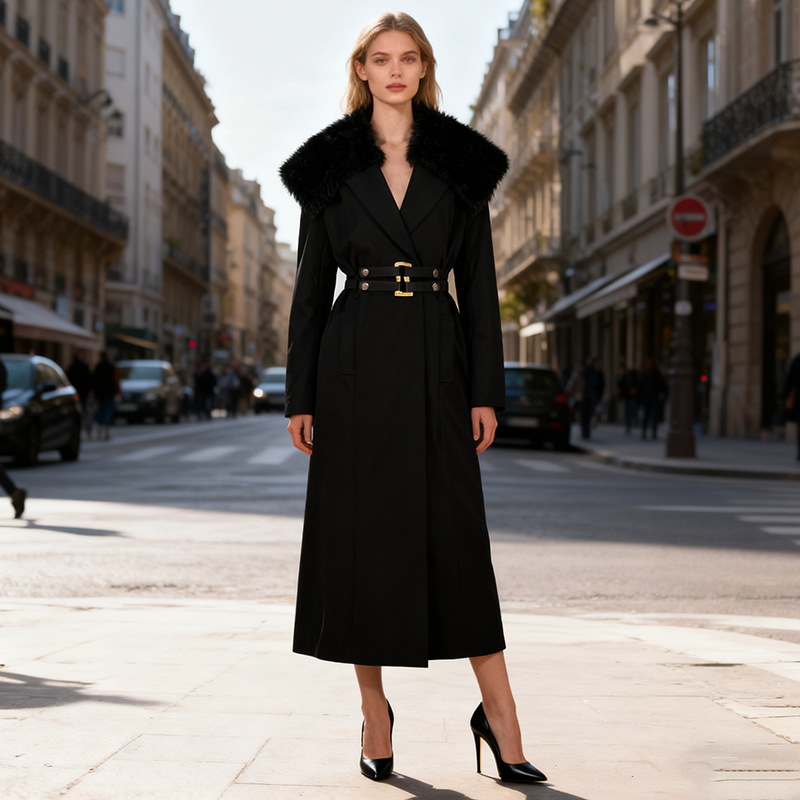 Fur Women Coat Windbreaker Bel - Women Formal Wear Belt 评论和价格